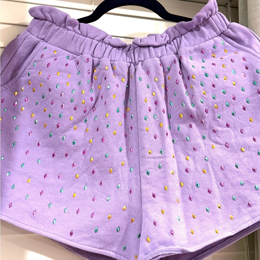 QUEEN OF SPARKLES Purple Mardi Gras Sparkle Shorts